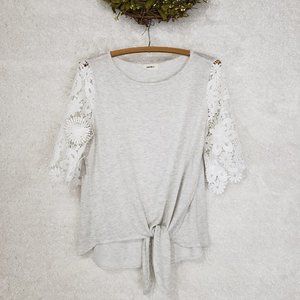 ADORA Boho Grey Top Crochet Sleeves